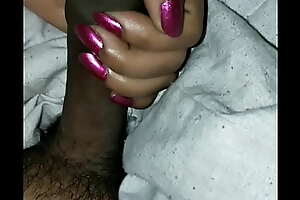 Desi Indian wife handjob in pink nails
