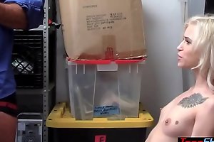 Petite teen thief with pierced nipples fucked on CCTV