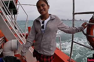 Public amateur blowjob by his Asian teen girlfriend after a boat trip
