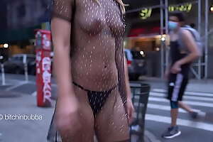 Walking around in her see through outfit