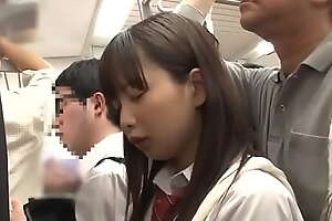 Japanese schooolgirl palmed and fucked on train