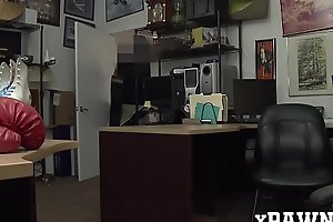 Good looking gal has steamy fuck session in the pawnshop