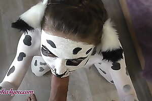 Beautiful Girl In Dalmatian Costume Playfully Rides Cavalier's Big Dick